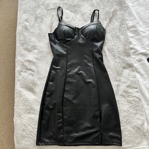 Black faux leather mini dress
